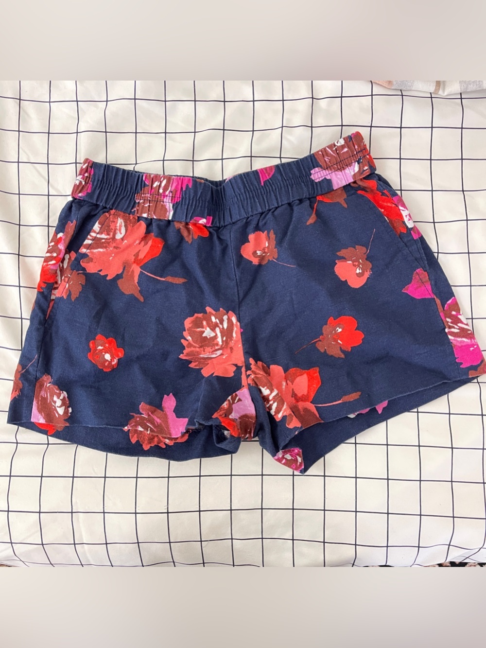 J. Crew Navy Floral Shorts Linen/cotton Blend Size 00